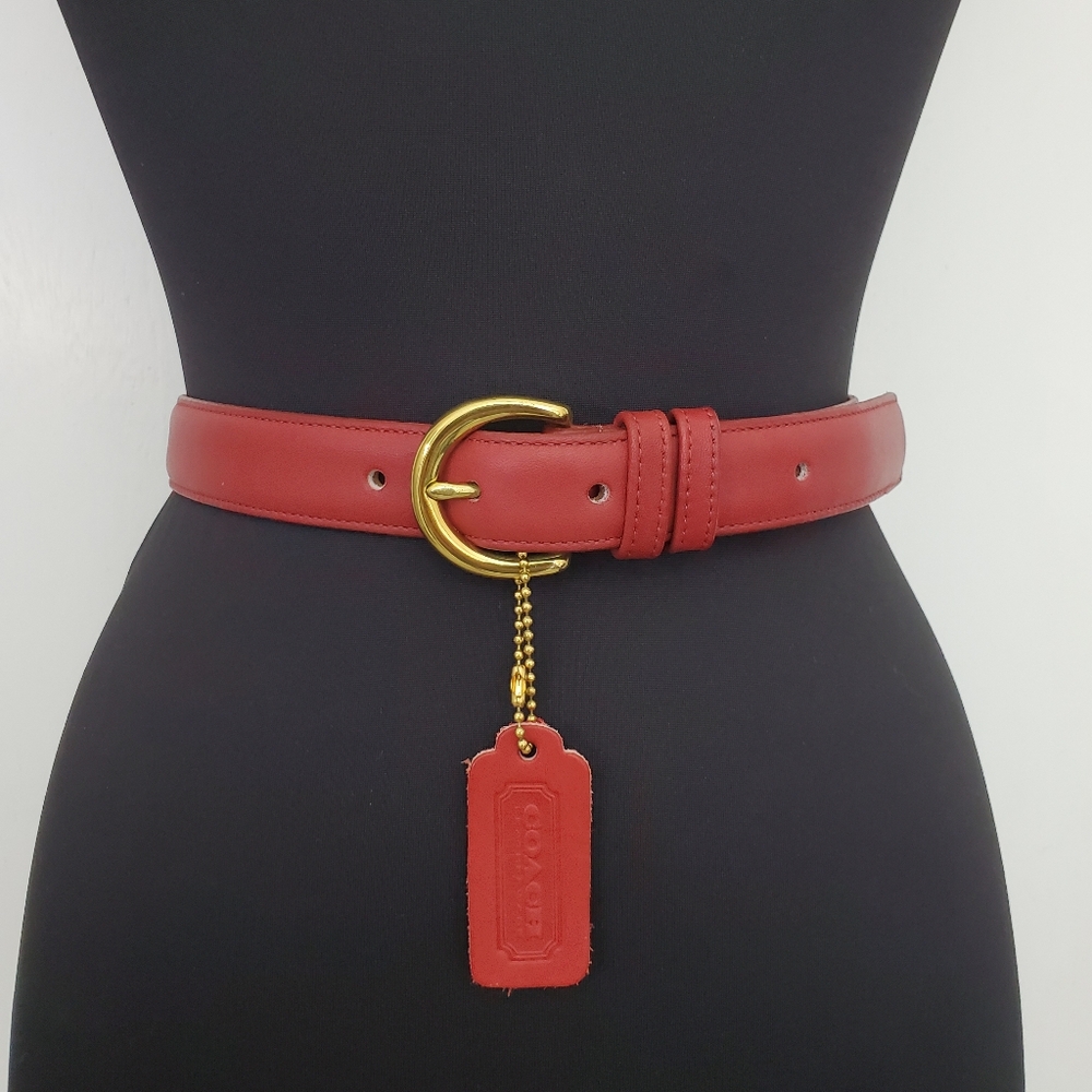Vintage COACH Red 8400 Leather Belt Size XS Made in USA. Brass Buckle.